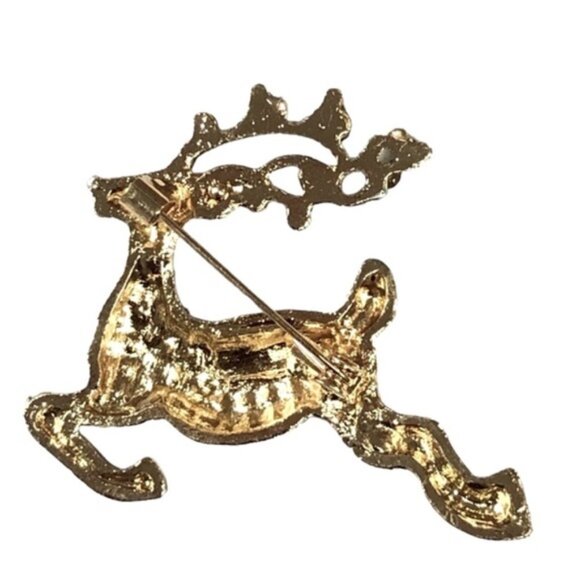 NEW Sparkling RHINESTONE Flying Reindeer CHRISTMAS Brooch With Red Accents - Picture 5 of 9